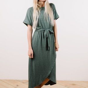 Green faux wrap midi